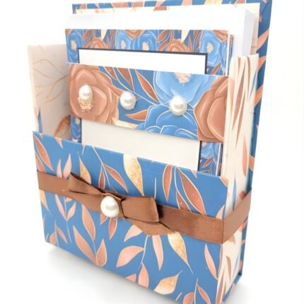 goodlifery Handmade Blue Gold Botanical Stationery Organizer Gift Storage Box Elegant