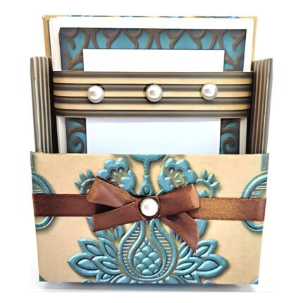 Goodlifery Vintage Decorative Card Holder with Embossed Design and Elegant Pearl Accents